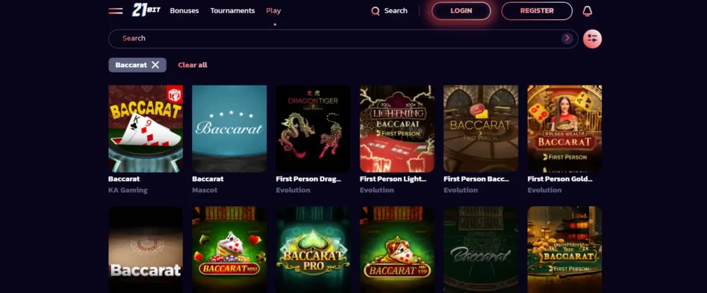 Live Baccarat at 21bit Casino